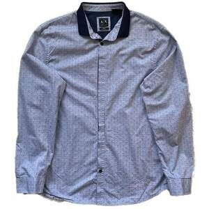 Armani Exchange Men's Slim Fit Button-Down Shirt, Grey Pattern, Size Medium